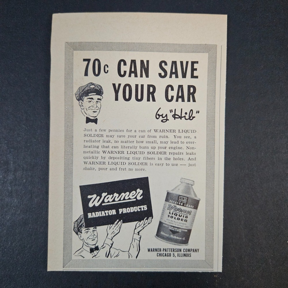 1952 Warner-Patterson Radiator Products‎ Liquid Solder Vintage Print Ad Mancave